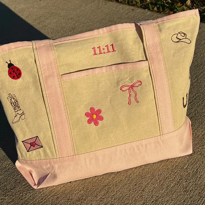 Embroidered Pink Tote