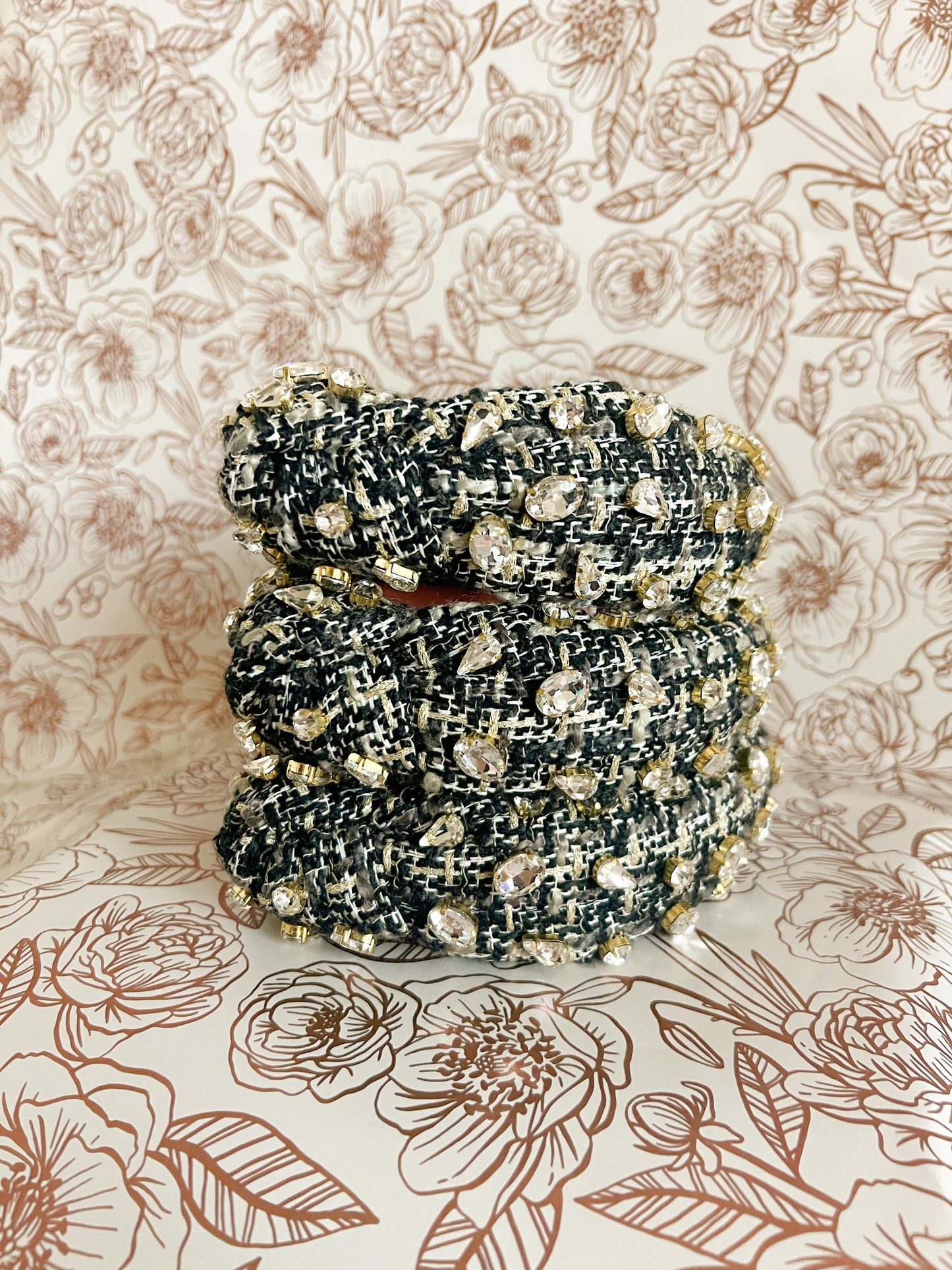 Black Jeweled Tweed Headband