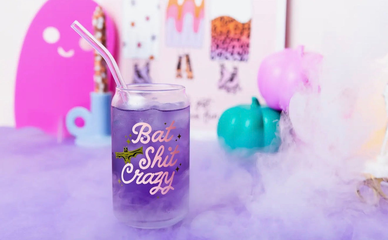 Bat Glass Cup with Straw