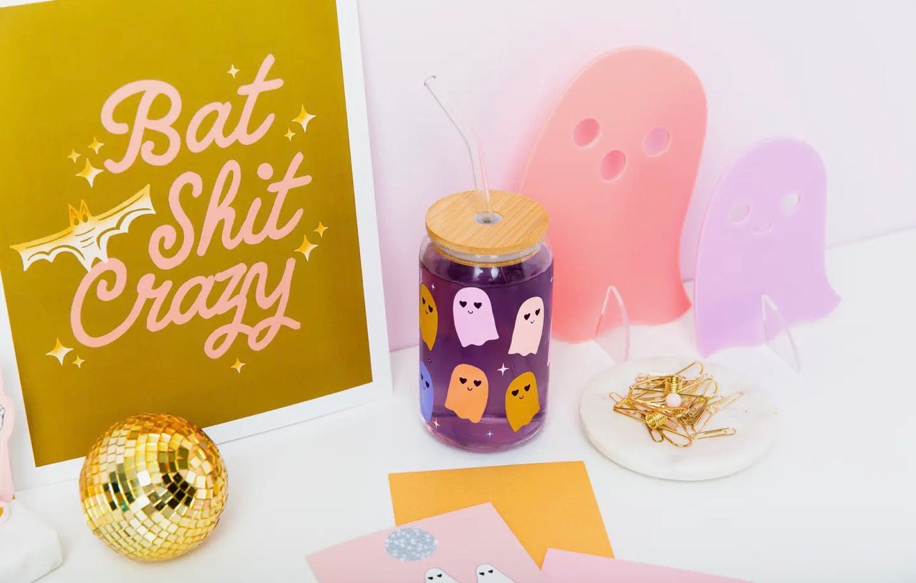 Ghostie Glass Cup with Straw