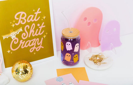 Ghostie Glass Cup with Straw