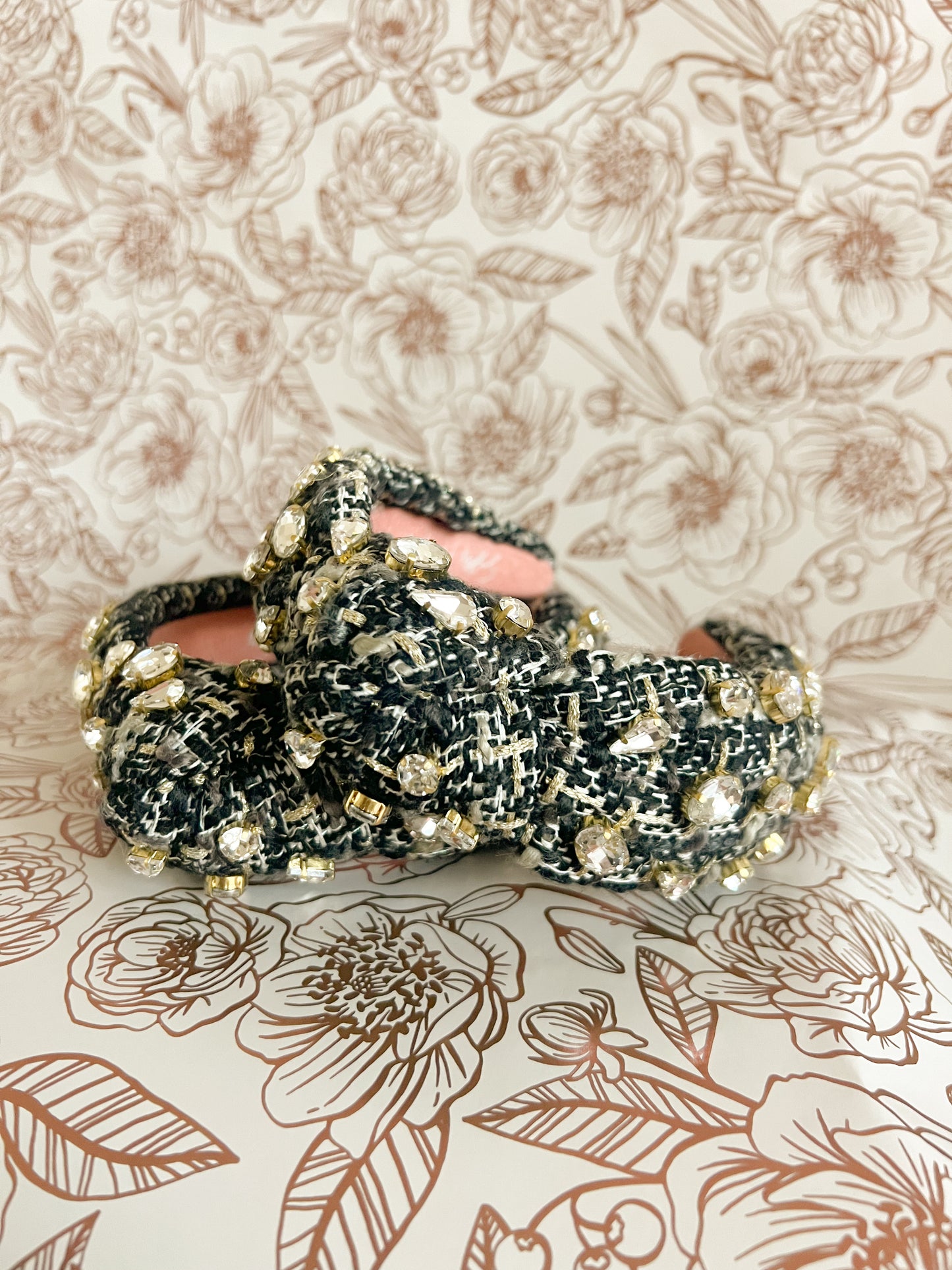 Black Jeweled Tweed Headband