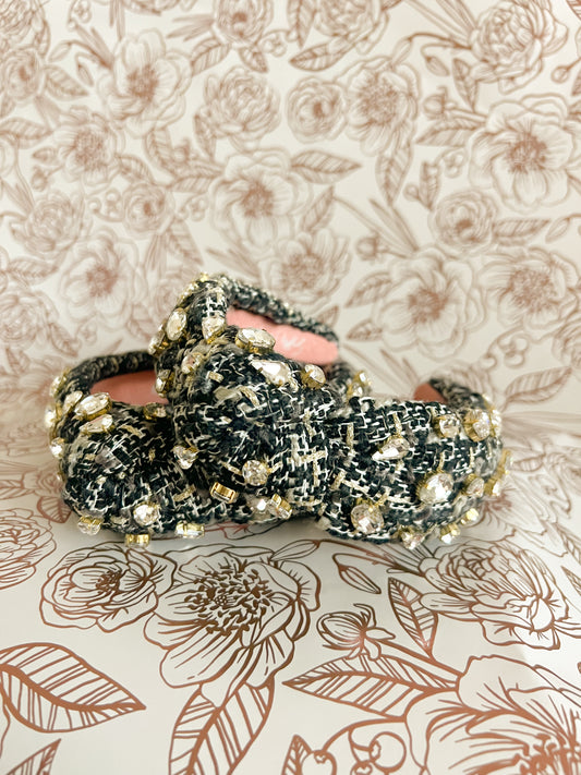 Black Jeweled Tweed Headband