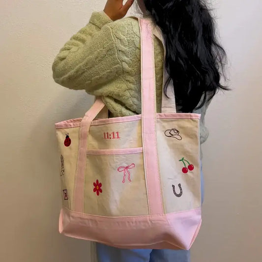 Embroidered Pink Tote